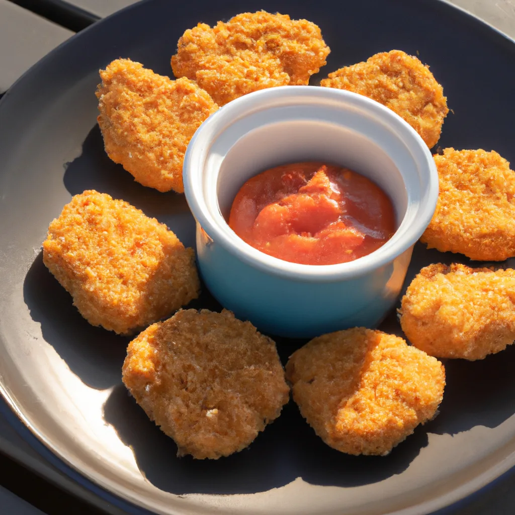 Crispy air fryer salmon nuggets on a plate with dipping sauce