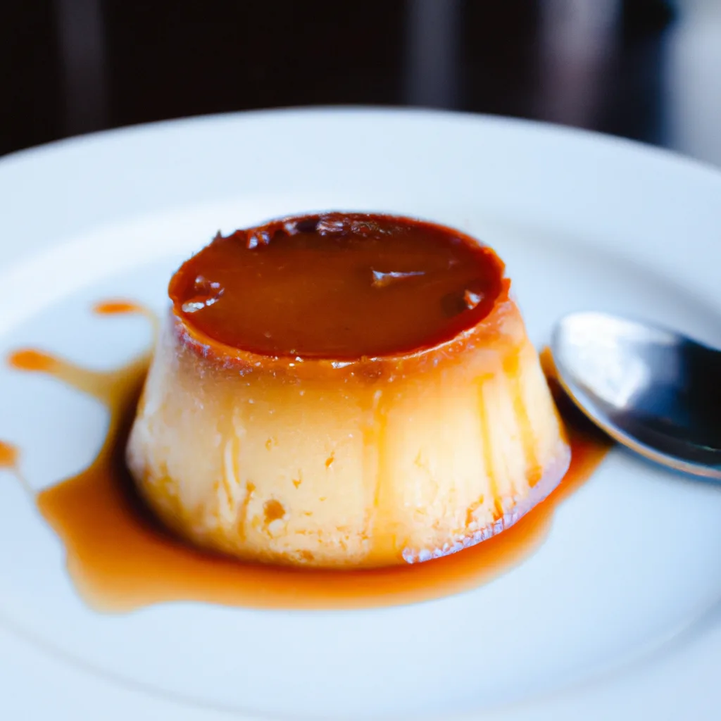 A delicious-looking banh flan with a layer of caramel on top, served on a white plate.