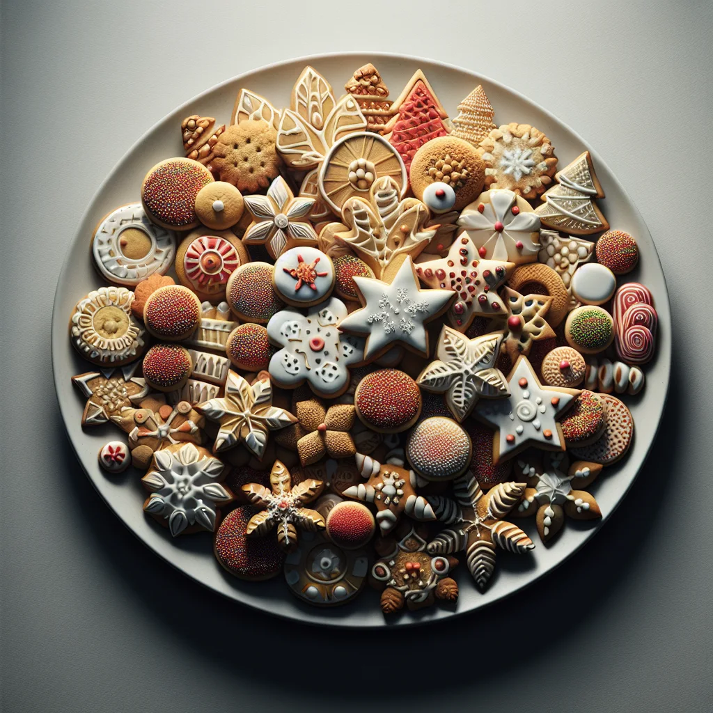 A plate full of assorted Christmas cookies made from simple recipes with few ingredients