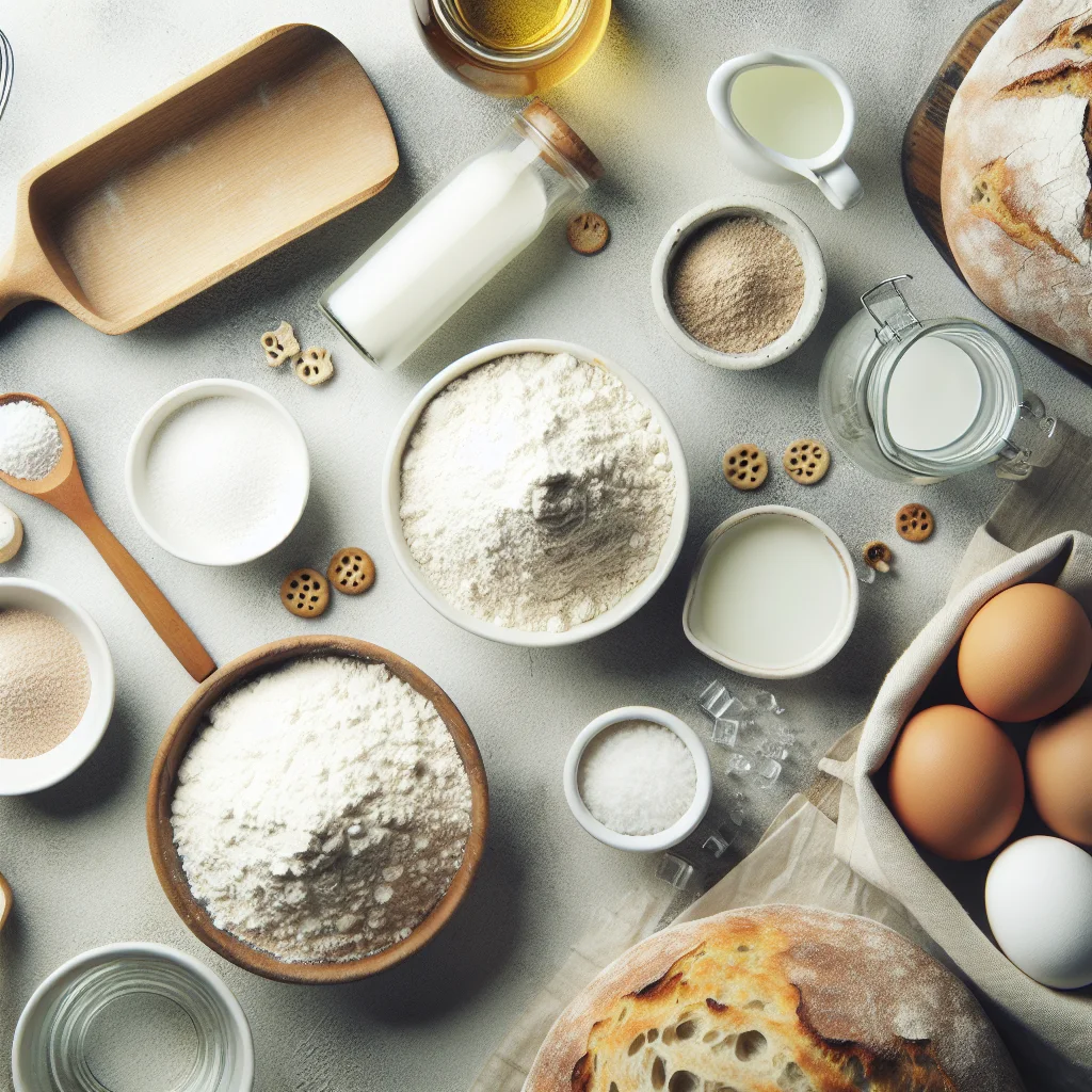 An assortment of ingredients assembled on a kitchen countertop ready for making homemade steam bread.