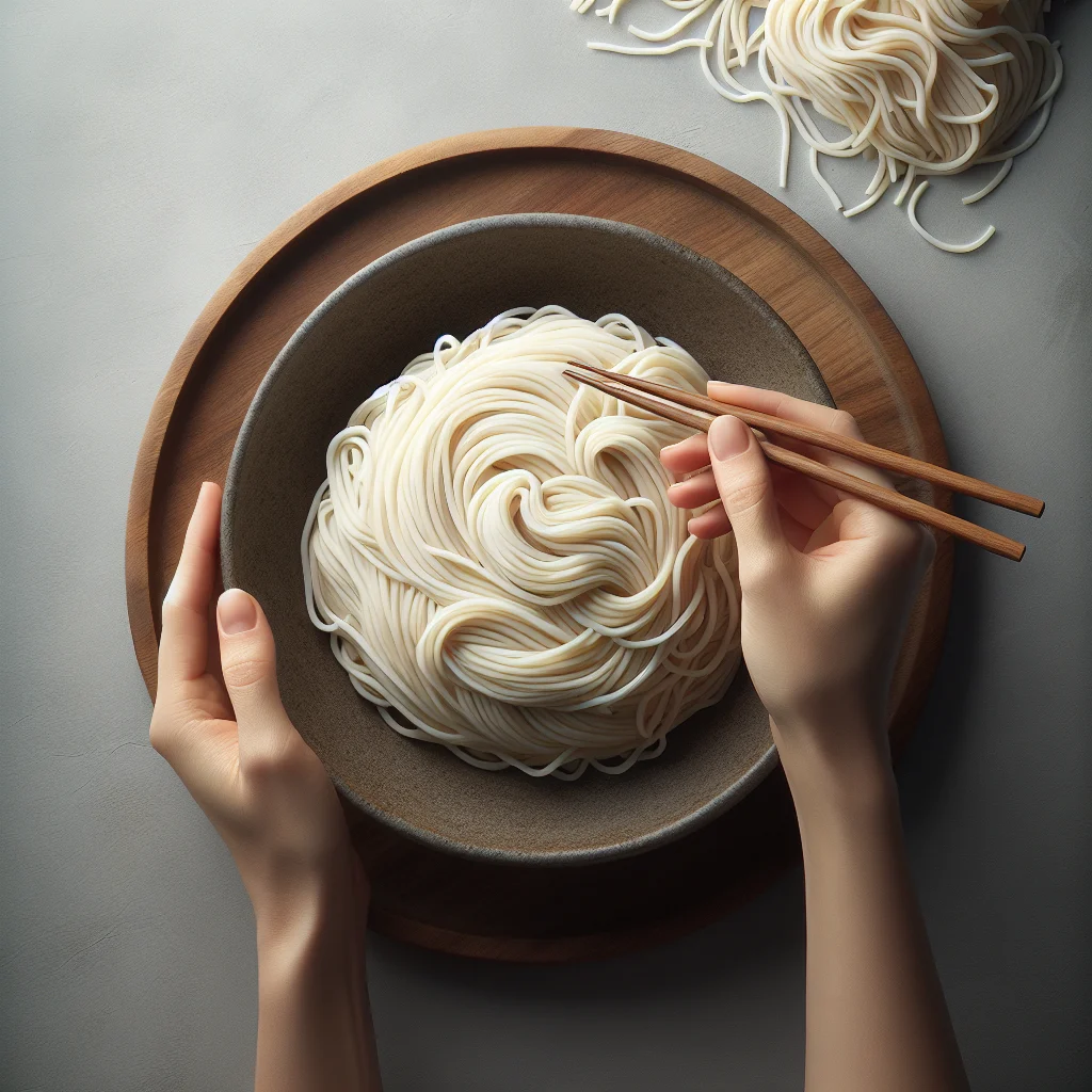 Closeup of dried Bihon noodles in a large bowl