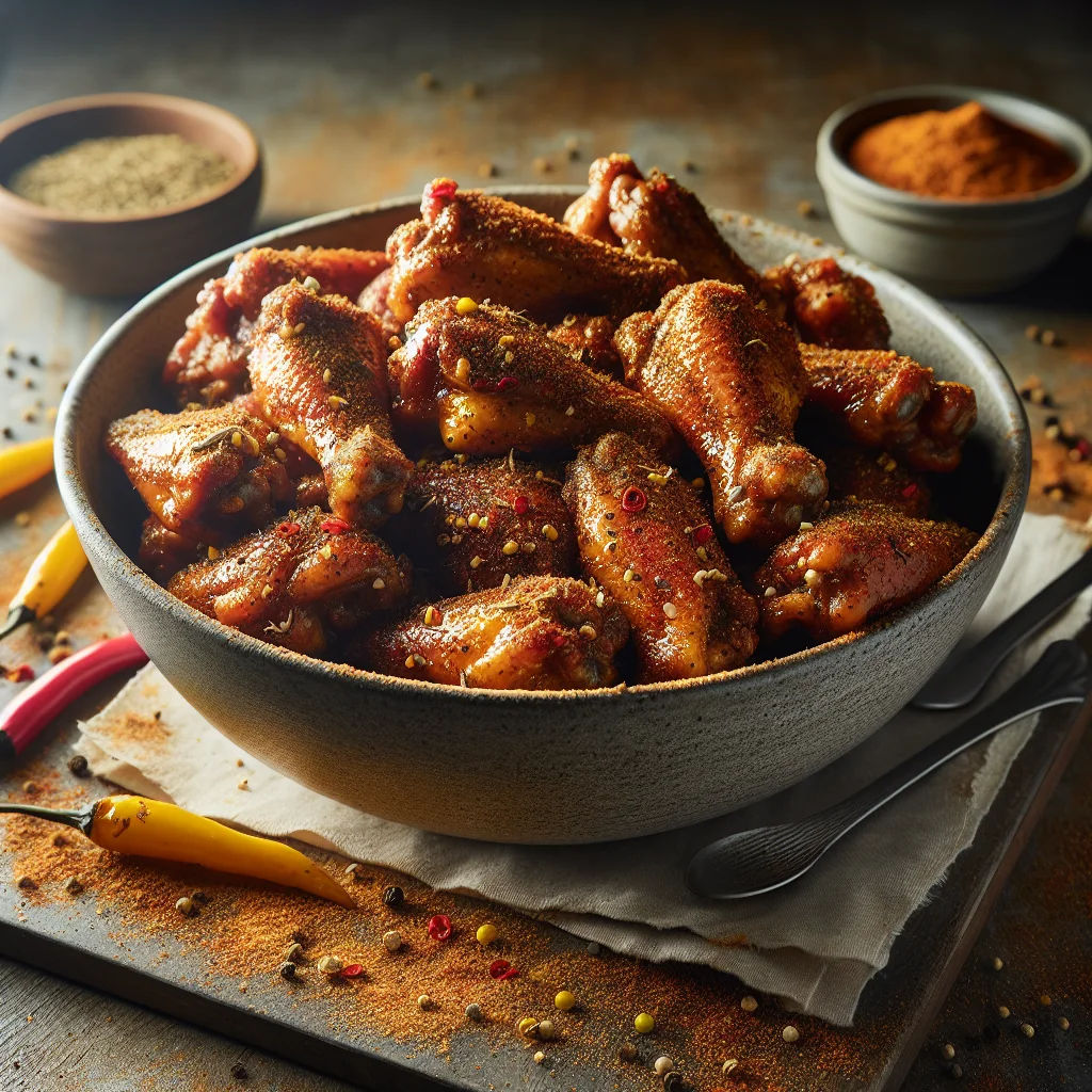 Old Bay seasoning blend with chicken wings in a large bowl